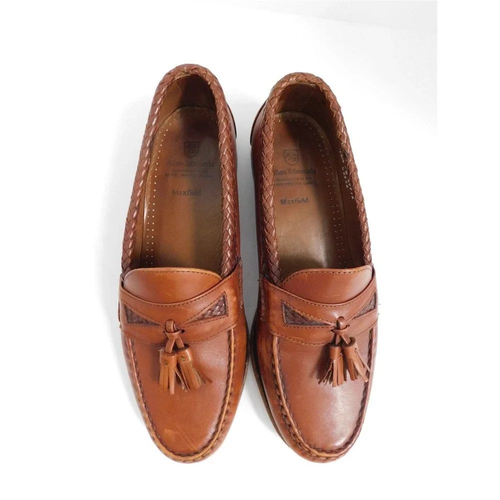 Allen Edmonds Maxfield Brown Chili Weave Tassel Leather Loafers USA 10.5 D‎